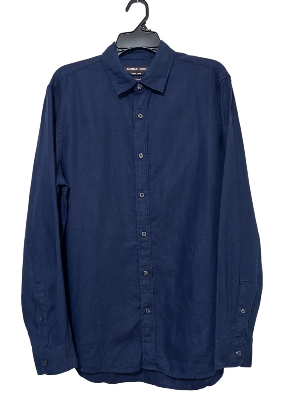 Michael Kors Men’s Navy Blue 100% Linen Long Sleeve Button Down Shirt - Tailored